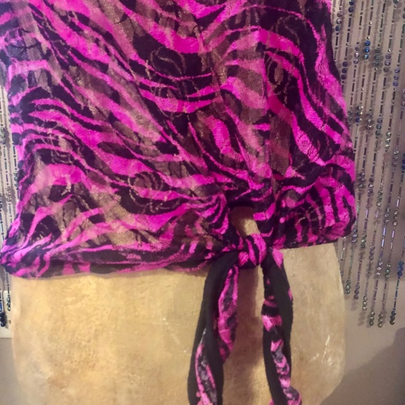 Pink Black Tiger stripe sheer layering T-shirt by deb size large side tie - Picture 3 of 5